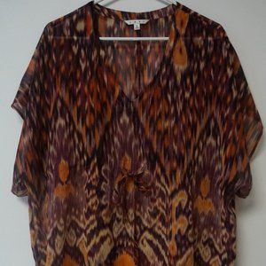 Cabi Sheer Orange Purple Pull Over Top M